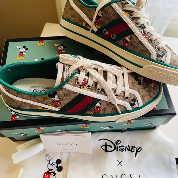 GUCCI Disney Mickey Mouse Tennis 1977 GG Canvas Sneakers Shoes SIZE 38 - Picture 7 of 16
